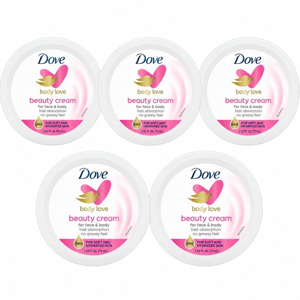 Dove Body Love Beauty Cream for Face & Body 2.53 fl oz 75mL, 5 Pack Moisturizer